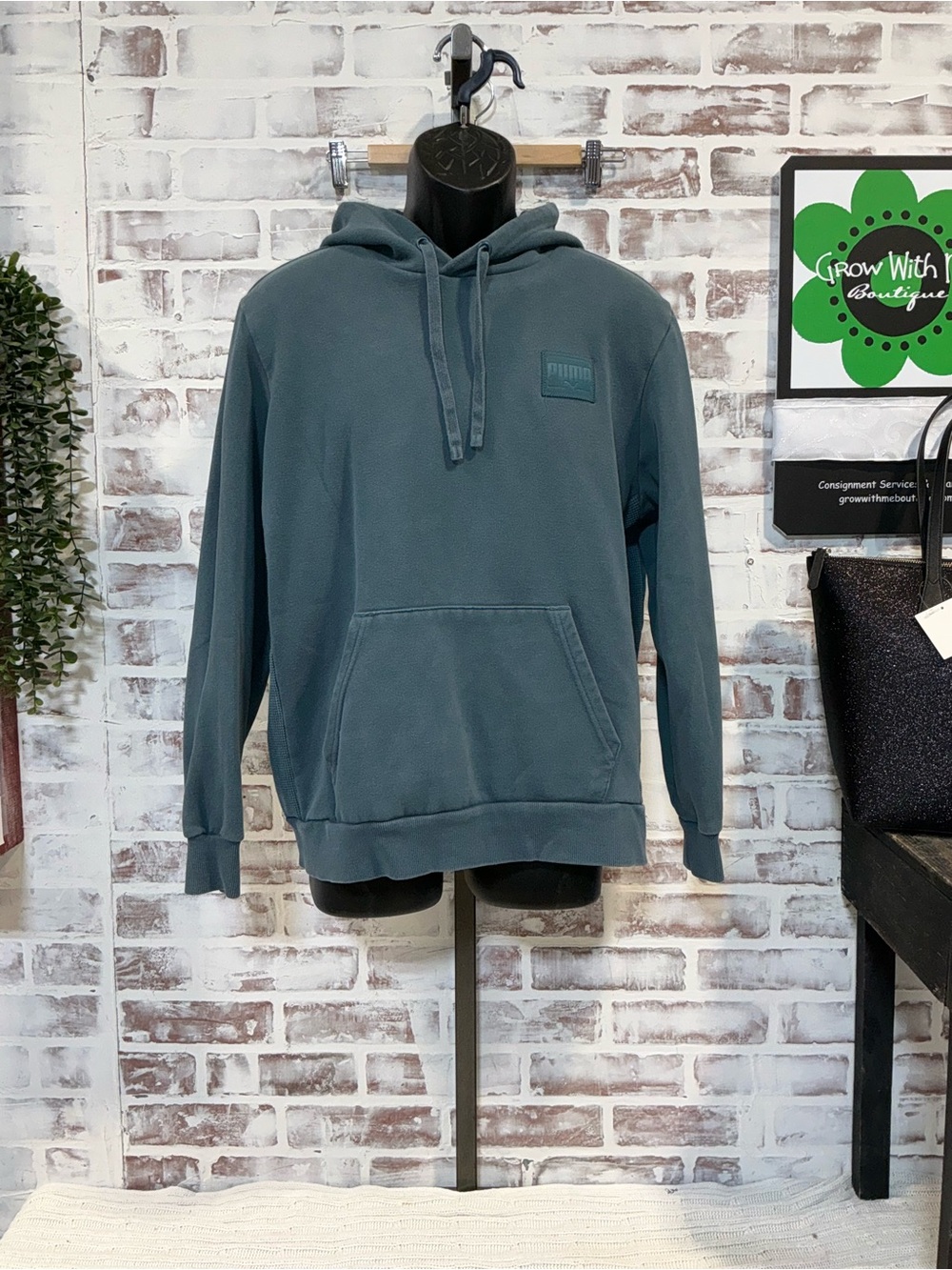 Puma Men's Slate Teal Pullover waffle lined Hoodie large